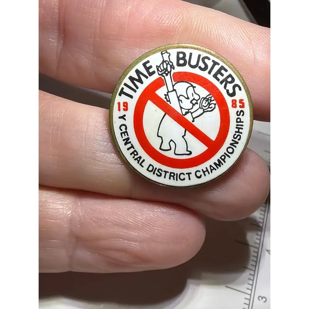 Vintage 1985 Time Busters Central District Championship Lapel Pin Parody